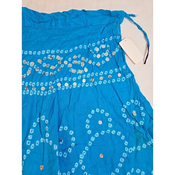 Handmade Blue boho midi skirt adjustable tie waist mirror sequins One Size New - Picture 15 of 15